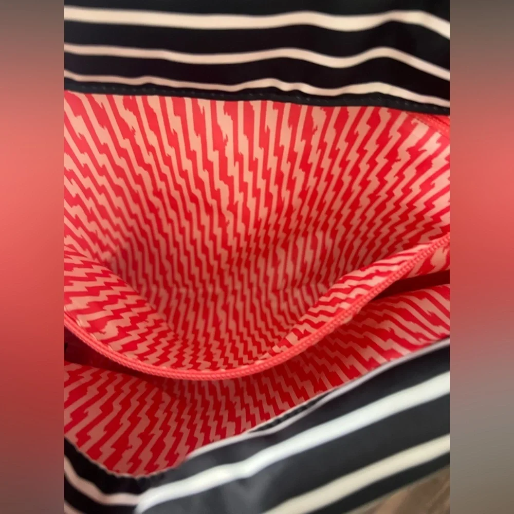 Stella & Dot Black & White Stripe Convertible Backpack Tote | Vegan Leather